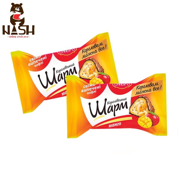 Ukrainian wafer candies AVK "Royal Charm" with milk filling and mango flavor, 110g