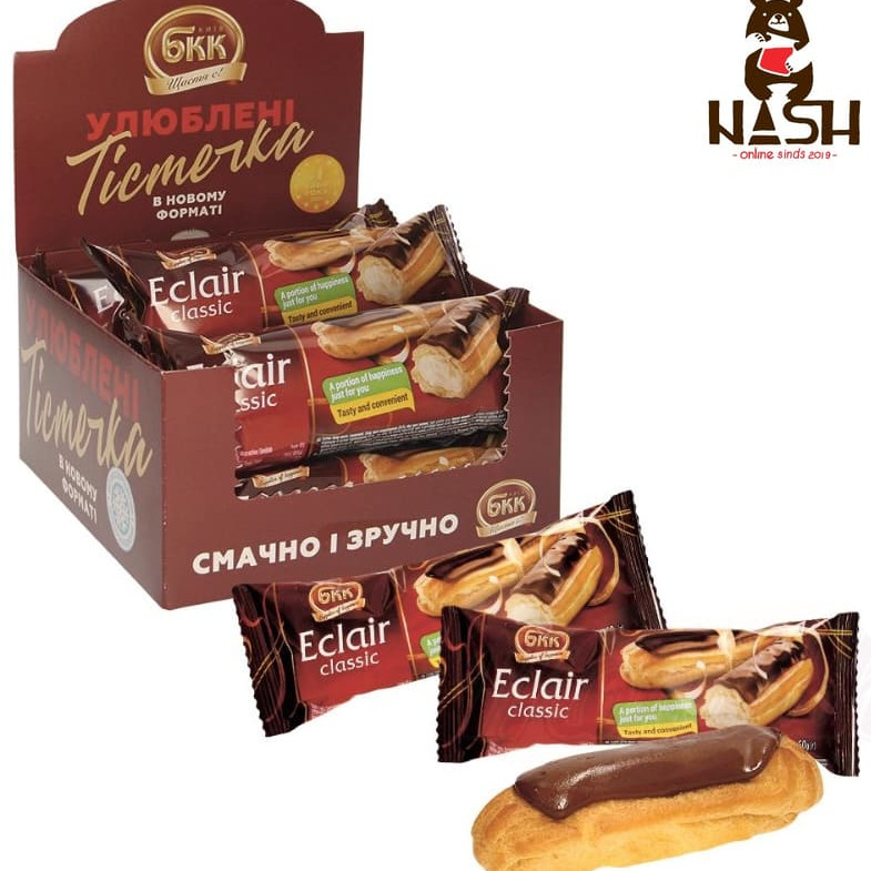 Ukrainian frozen cakes BKK custard with cream "Classic Eclair", 60g
