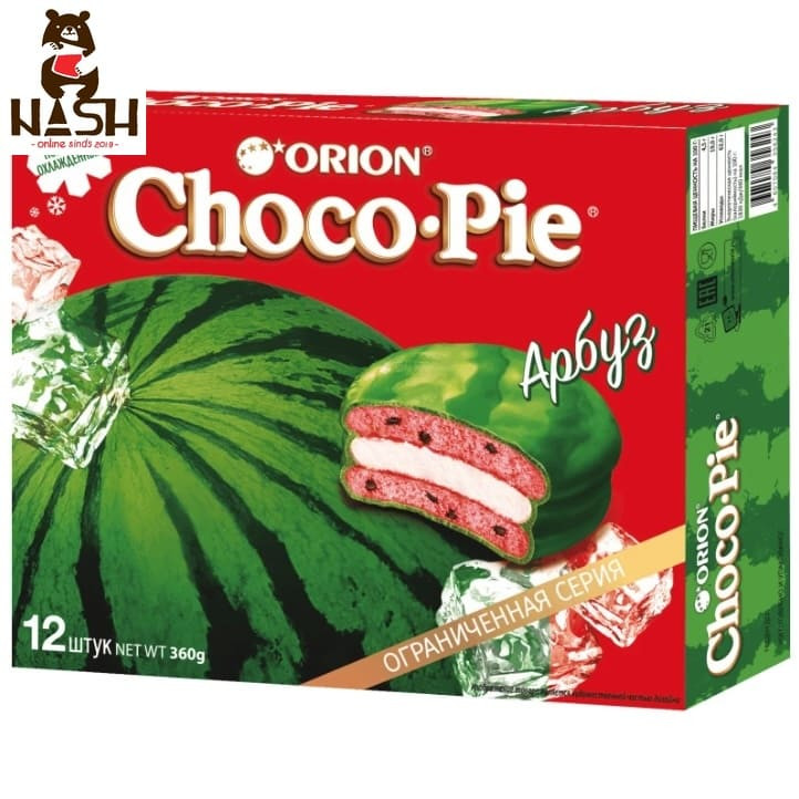 Orion Choco-pie cookies with watermelon flavor, 12 pcs.