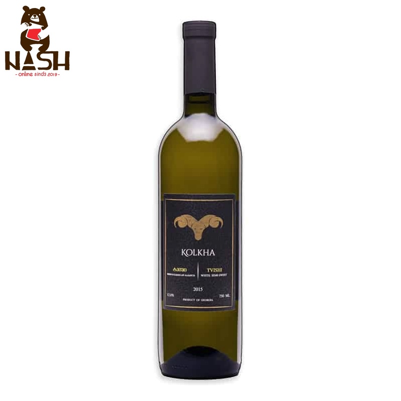 Semi-sweet  white Georgian wine Kolkha Kisi