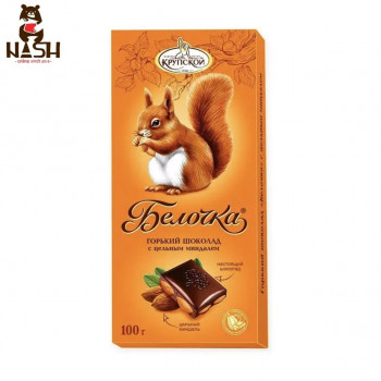 Chocolate from the factory named after Krupskaya "Belochka" bitter with whole almonds, 100g