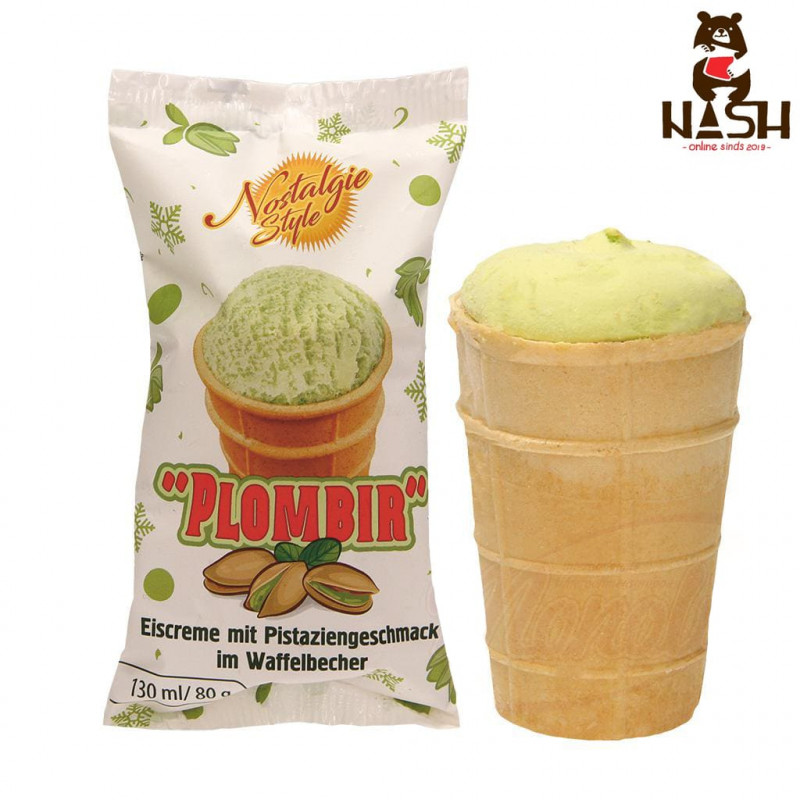 Ice cream Nostalgie style "Plombir" with pistachio flavor in a waffle cup, 130 ml