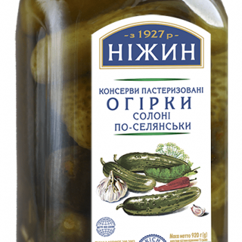 Ukrainian canned cucumbers Nizhin salty "Country style", 920g