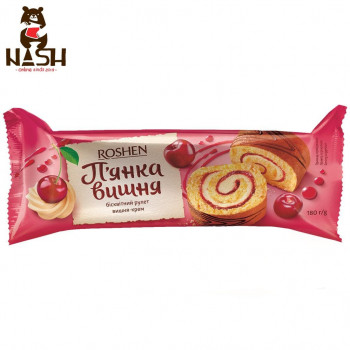 Ukrainian sponge roll Roshen "Drunken Cherry" with cherry liqueur flavor, 180g