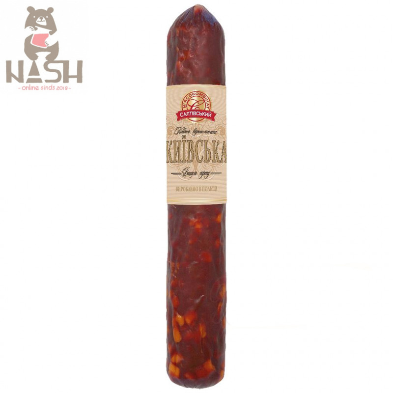 Ukrainian boiled smoked pork sausage Saltovsky meat processing plant "Kyiv", 320g
