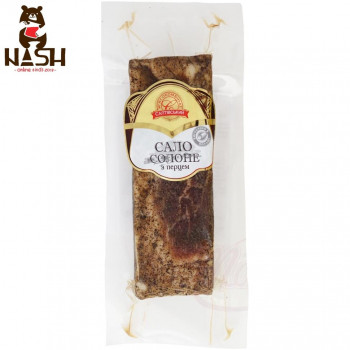 Ukrainian lard from the Saltovsky Meat Processing Plant "Salted and Peppered" in vacuum packaging, 300g
