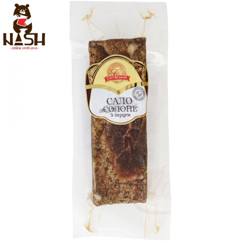 Ukrainian lard from the Saltovsky Meat Processing Plant "Salted and Peppered" in vacuum packaging, 300g