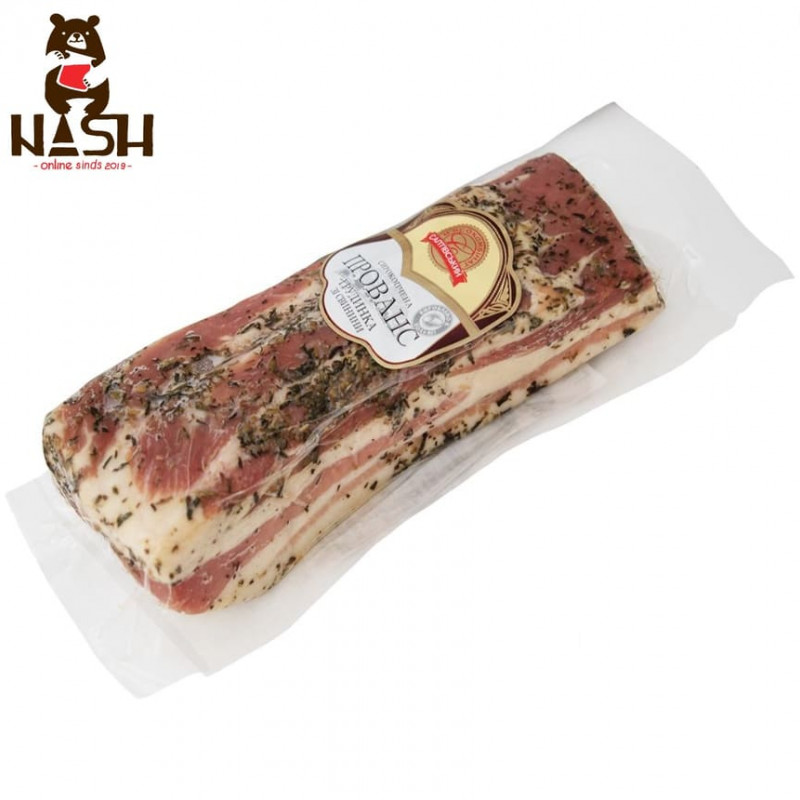Ukrainian pork belly of Saltovsky meat plant "Provence" seasoned and smoked, 350-380g