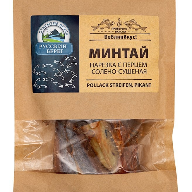 Beer snack Russki Bereg made of pollock with pepper, 100g