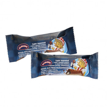 Frozen curd cheese with cream filling and cocoa flavored cocoa biscuit in milk chocolate, 40g
