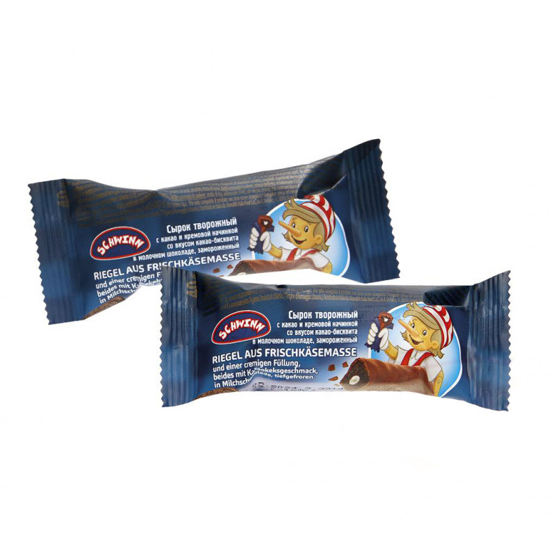 Frozen curd cheese with cream filling and cocoa flavored cocoa biscuit in milk chocolate, 40g