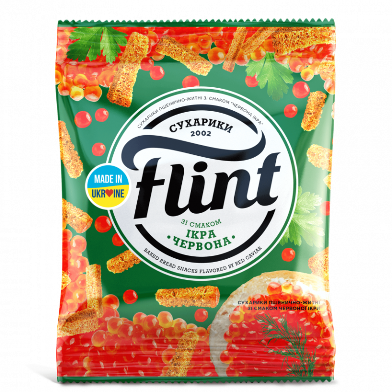 Ukrainian wheat-rye croutons Flint with salmon roe flavor, 70g