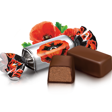 Ukrainian candies Roshen "Red Poppy" in cocoa glaze, 250g