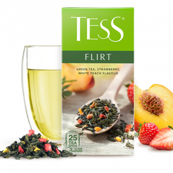 Green tea Tess "Flirt" with strawberry and white peach flavor in 25 bags of 1.5 g